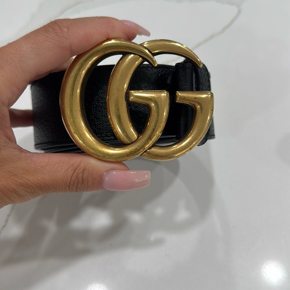 Gold and Black Gucci Belt. GG Marmont Wide Belt